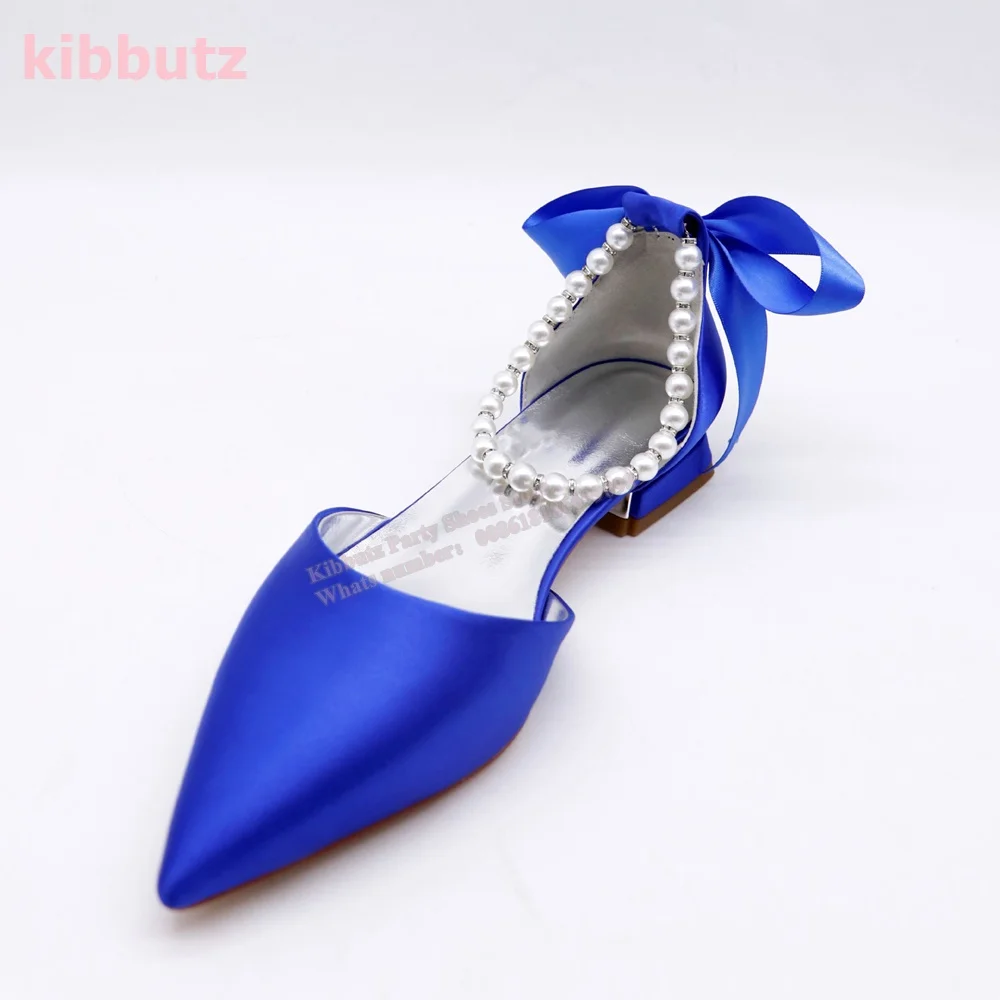 Satin mutiara pompa balet ujung runcing hak persegi padat hijau tali pergelangan kaki Butterfly -Knot Slip-On sepatu tinggi elegan seksi terbaru