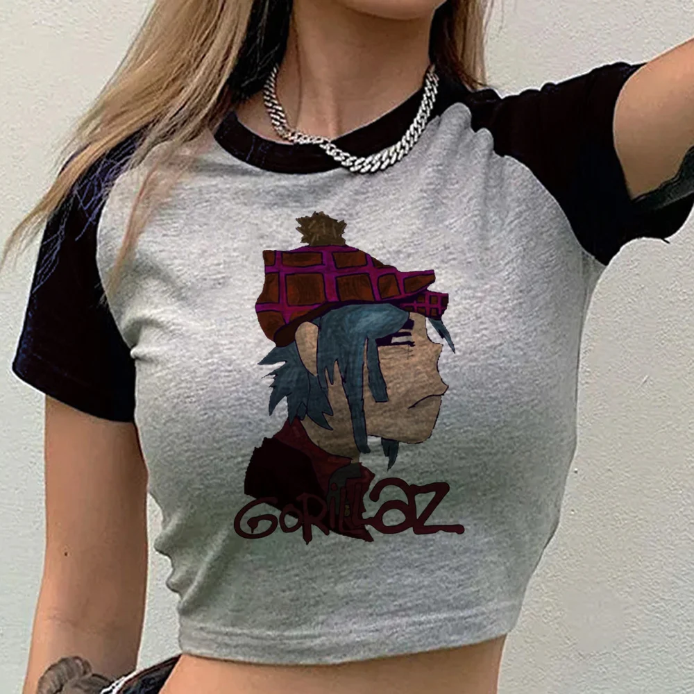Gorillaz crop top female harajuku grunge alternative  cute kawaii tshirt summer streetwear manga japanese japan