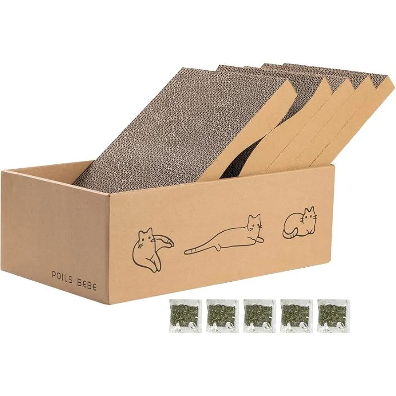 5 قطع من أدوات خدش القطط مع صندوق من Poils bebe، أدوات خدش قطط قابلة للعكس للقطط الداخلية، أداة خدش للقطط من الورق المقوى مع النعناع البري، 2 منحنى #1