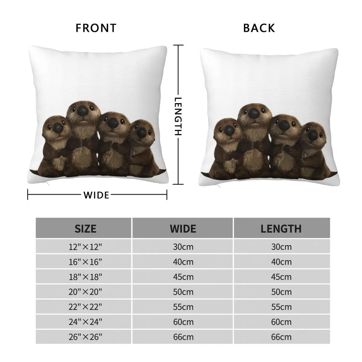 Cute Otters Square Pillowcase Polyester Linen Velvet Printed Zip Decor Throw Pillow Case Room Cushion Case 45x45