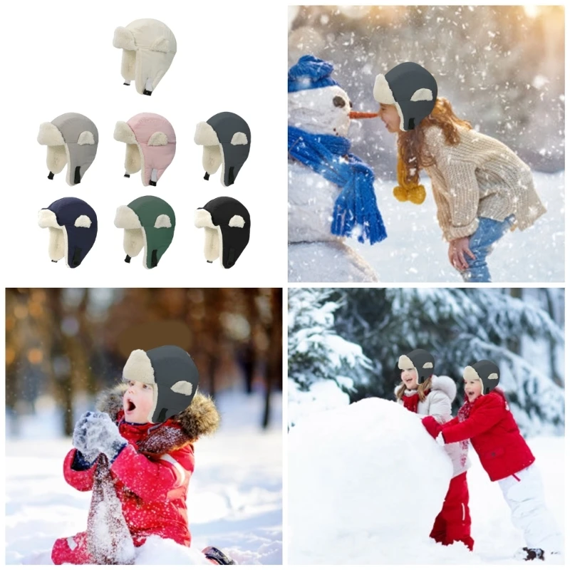 Children's Warm Hat Plush Thickened Ear Protections Caps Kids Bonnet Hat for Skiing Skating Outdoor Winter Sports