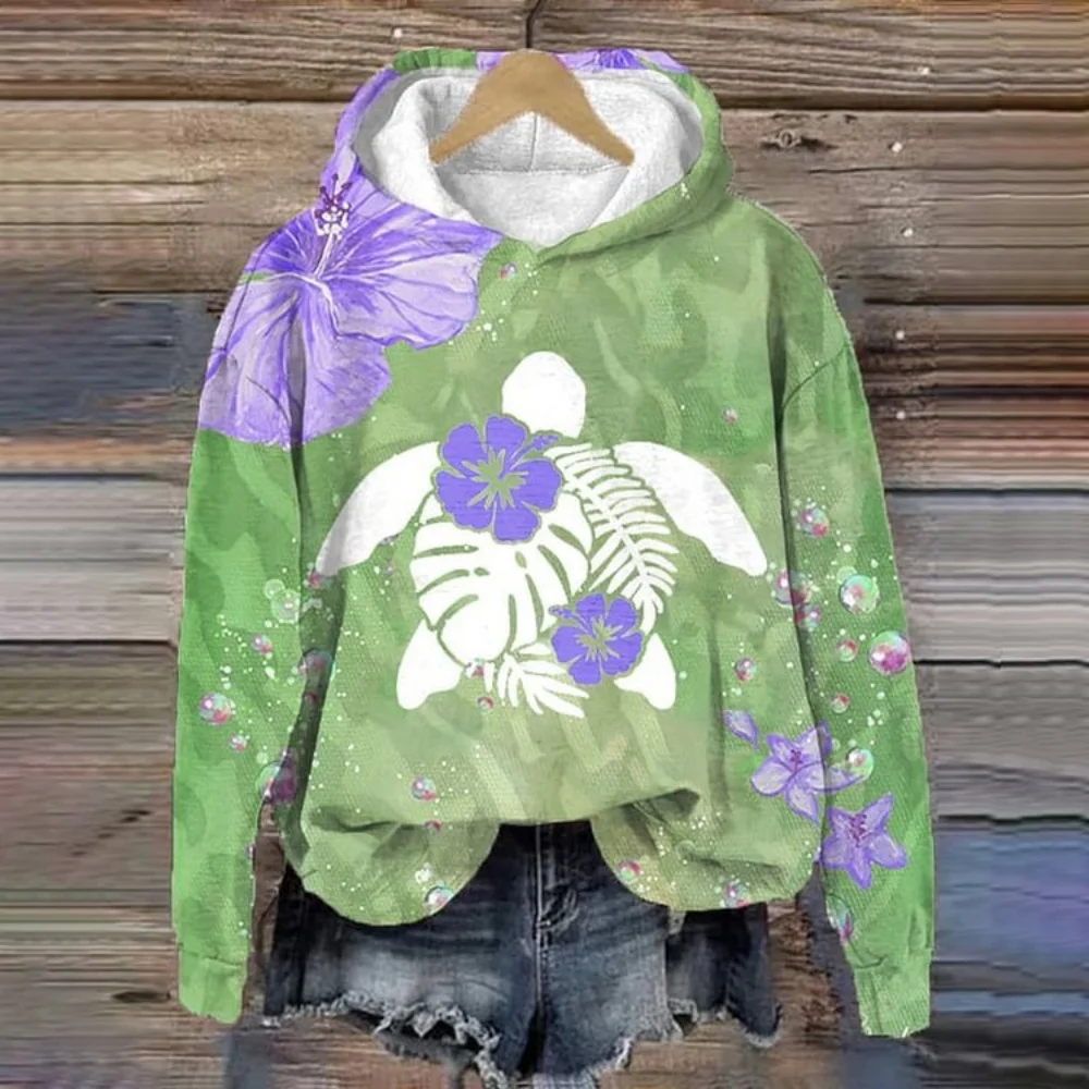 カメの花花柄 3D プリントパーカー女性カジュアルフード付きスウェットシャツストリートプルオーバー Y2K トップトラックスーツユニセックスコート服