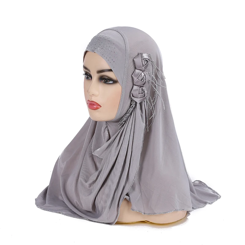 H357 beautiful big gilrs or adults muslim hijab with flowers islamic scarf shawl headscarf hat armia pull on wrap ramadan gift