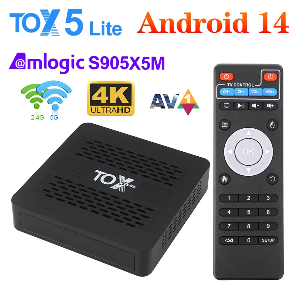 その他 android tvbox TOX5 Lite Android 14 Smart TV Box 2GB 32GB with S905X5M Dual Wifi