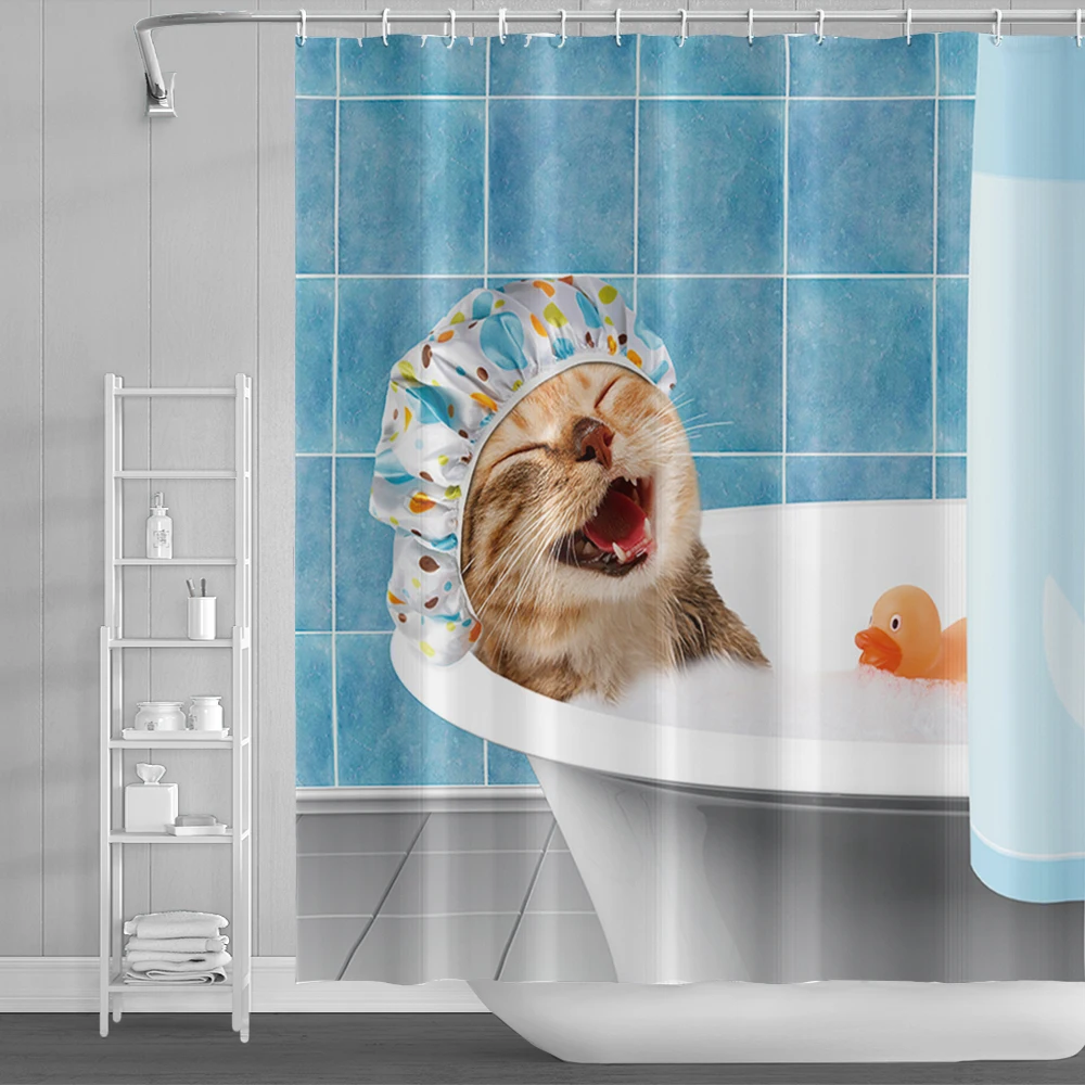 Funny Cat Shower Curtains Bathroom Curtain With Hooks Decor Waterproof Dog 3d Bath 180*180cm Creative Personality Shower Curtain