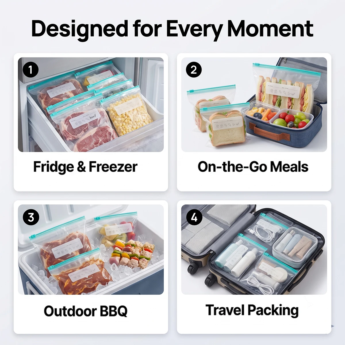 45pcs Sealed Storage Bags, Zip-Lock Food Preservation Bags, Self-Sealing Food Storage Bags, Zip Shut Bags Fresh Food Storage Bag gallery 5