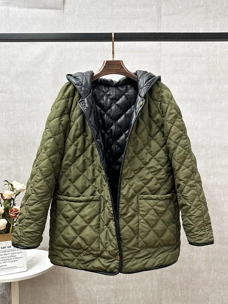 Echtes Leder Damen Herbst Winter Jacken Mit Kapuze Reversible Mittlere Lange Gepolsterte Mäntel Natürliche Schaffell Warme Mode Oberbekleidung