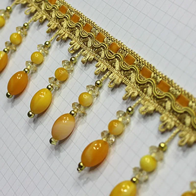 Acrylic Beaded Tassel Fringe Trim for Curtain Sewing DIY Upholstery Tablecloth Lace Ribbon Home Wedding Decor Crystal Pendant