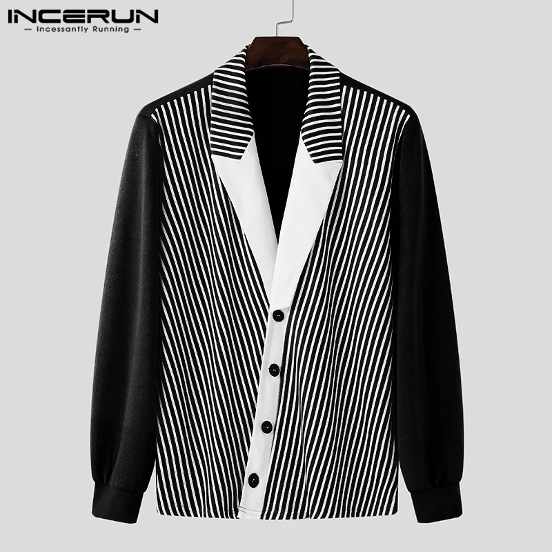 INCERUN Tops 2024 Korean Style Handsome Men Casual Splicing Design Suit Coats Fashion Personality Male Long Sleeved Blazer S-5XL