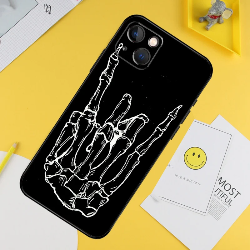 Rock Roll Skull Skeleton hands For iPhone 14 12 13 Pro X XS XR 7 8 Plus 11 Pro Max SE2 Funda Coque Capa Full Cover