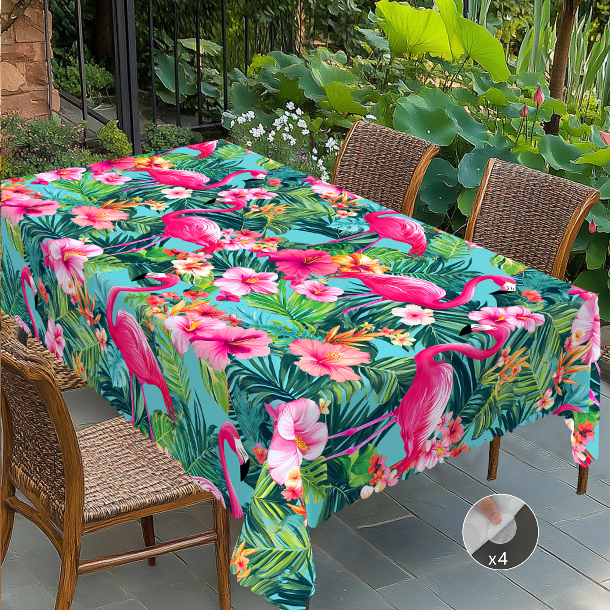 1 Piece of Bright Flamingo Theme Printed Tablecloth in Summer, Pink Flamingo, Tropical Flowers, Leaf Pattern Design, Suitable for Spring and Summer Camping Style Picnic, Garden Birthday Party, Kitchen Accessories, Restaurant Terrace, Indoor and Outdoor Tablecloth, Perfect Gift for Friends, Multiple Sizes Available