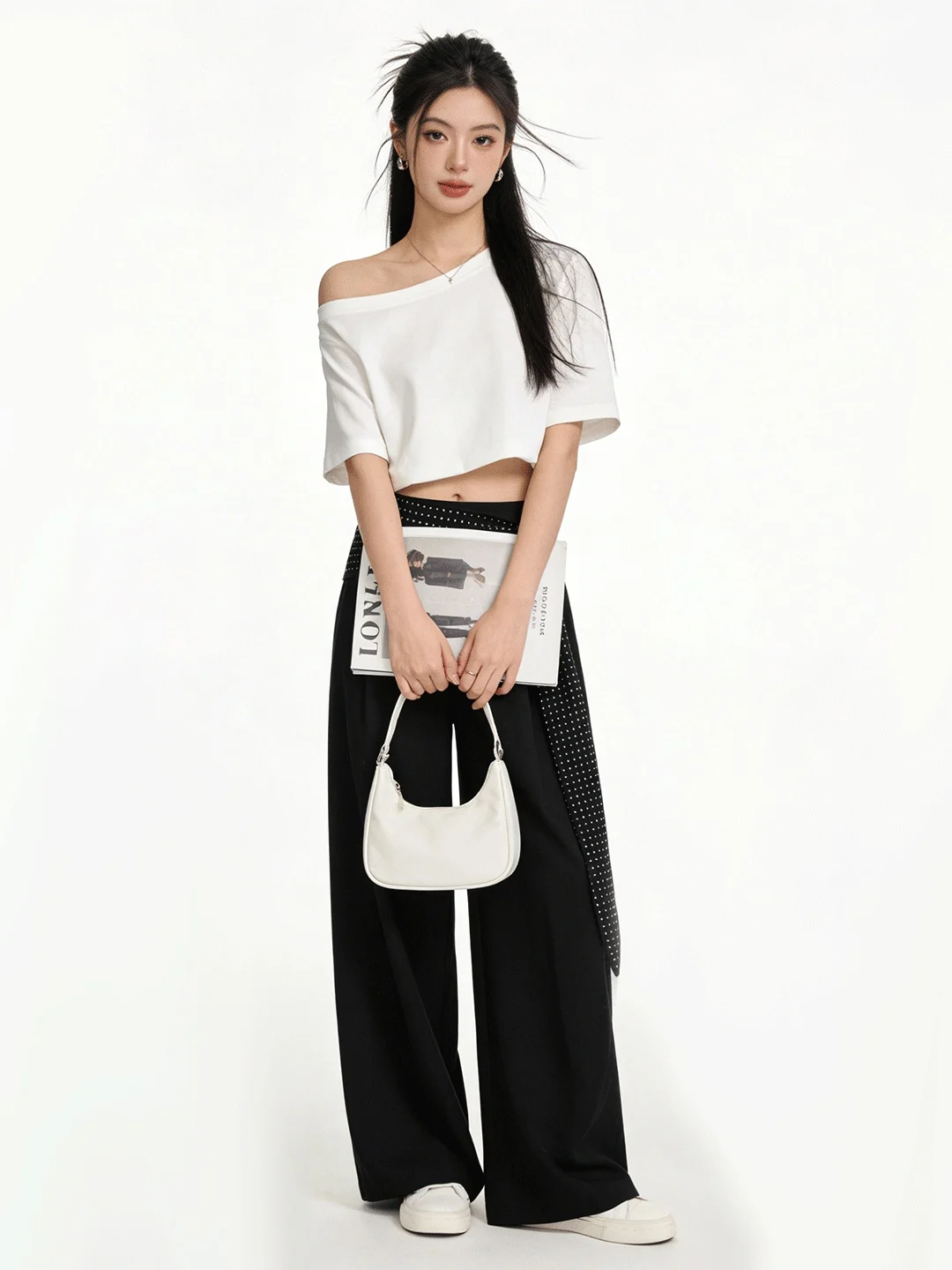 

Женские брюки с высокой талией и широкими штанинами в корейском стиле, с декоративным поясом, повседневные, длинные, стройнящие, элегантные, универсальные.