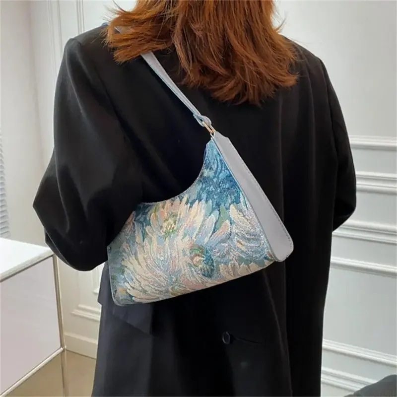 X90D Oil Painting Shoulder Bag for Girl Trendy Handbag Versatile Fashion Underarm Bag