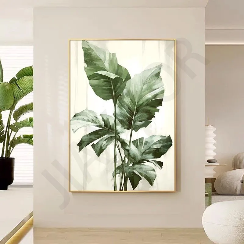Entrance Foyer Decoration Painting Modern Led Lamps Nordic Oil Painting Texture Of Green Plants Hanging Painting Murals Lights