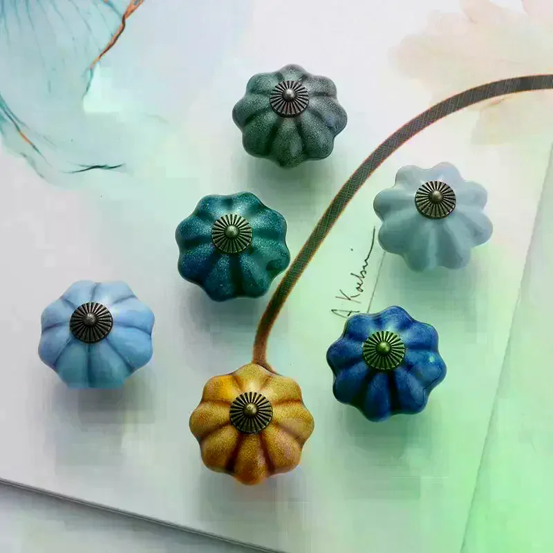 1Pcs Garden American Pumpkin Handpainted Single Hole Ceramic Handle Cabinet Drawer Door 40MM