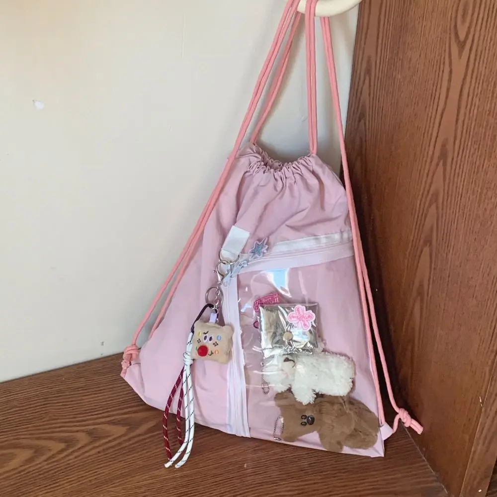 

Transparent Pocket Drawstring Backpack Large Capacity Handheld Bag Korean Style Itabag Fashion Design Lightweight Shoulder Bag