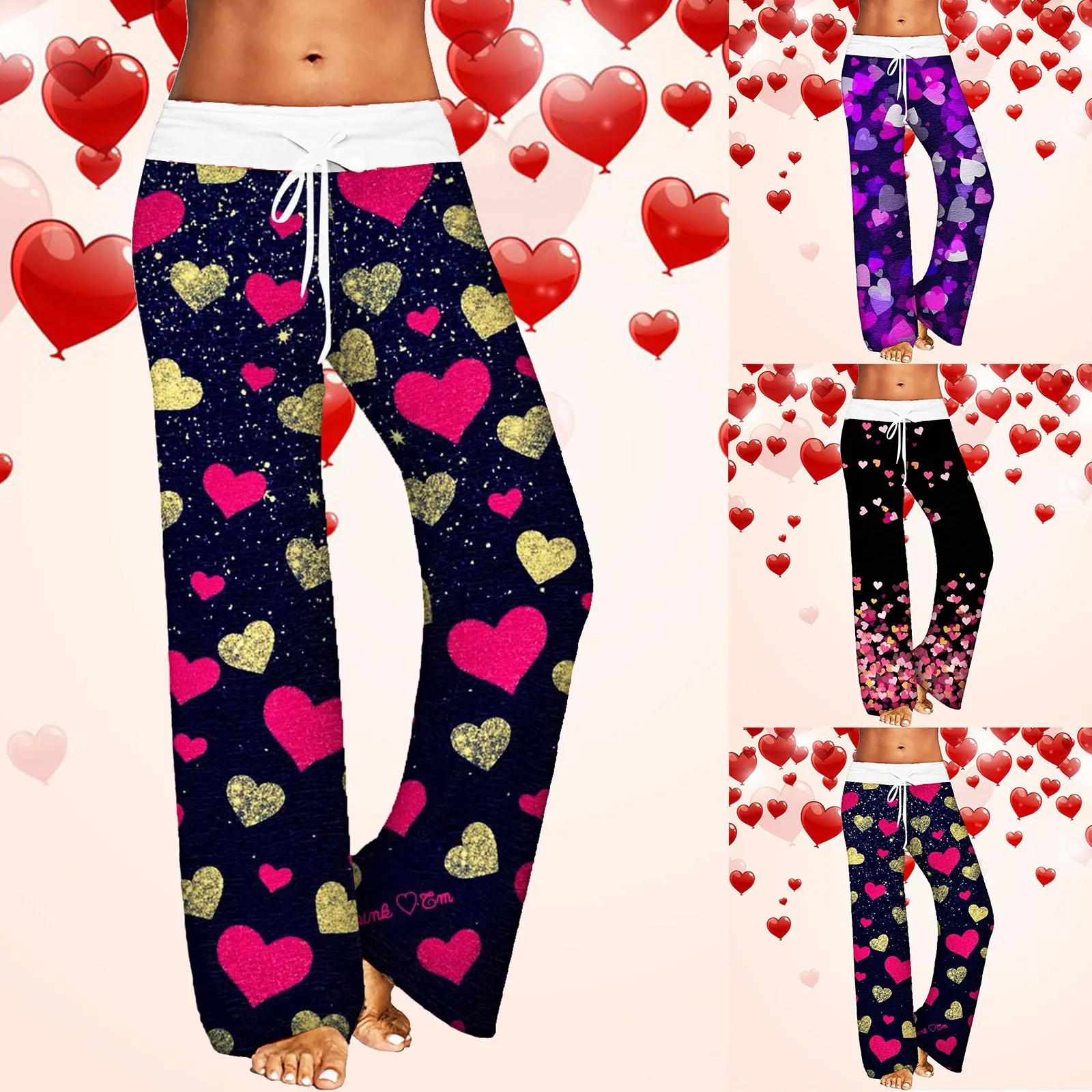 

Womens Slacks Valentine's Day Printed Love PrintHome Trousers Drawstring Waist Wide Leg Slacks Pant Womens Pants for Work