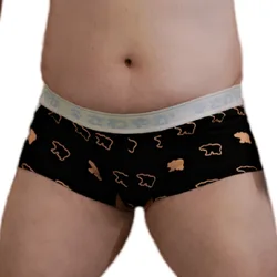 Cute Bear Print Elasticity Cotton Boxers, Plus Size Men's Letter Underpants, Gay Bear Cuecas Underwear White/Black L XL XXL XXXL