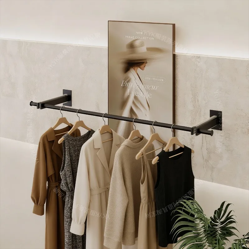 Commercial Wall Mounted Display Shelf Single Bar Hanging Rack for Women's Clothing Boutique Accessories Large Capacity Coat Rack