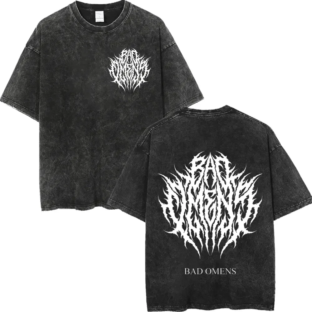 Vintage Washed Bad Omens Metalcore T-shirt Men's Women's Gothic Fashion Short Sleeve T Shirts Streetwear Rock Pop Music T-shirts