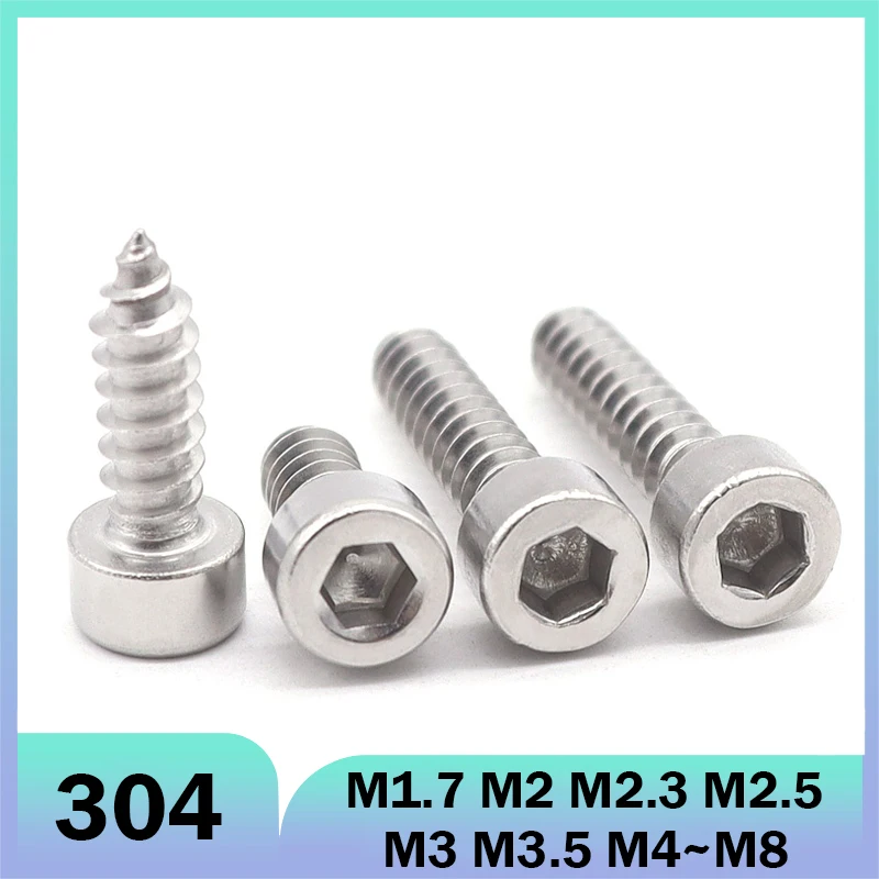 304 Stainless Steel Hex Hexagon Socket Cap Head Self Tapping Screw M1.7 M2 M2.3 M2.5 M3 M3.5 M4 M5 M6 M8 Allen Head for Speaker