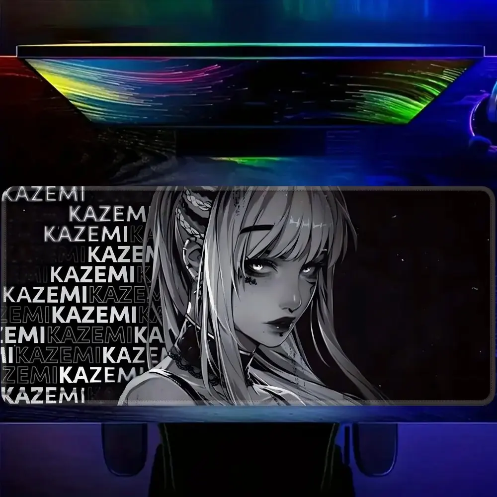 Stylish Black Anime Art Gaming Mouse Pad, Large Non-Slip Keyboard Mat with Typography Overlay for Gamers & Students
