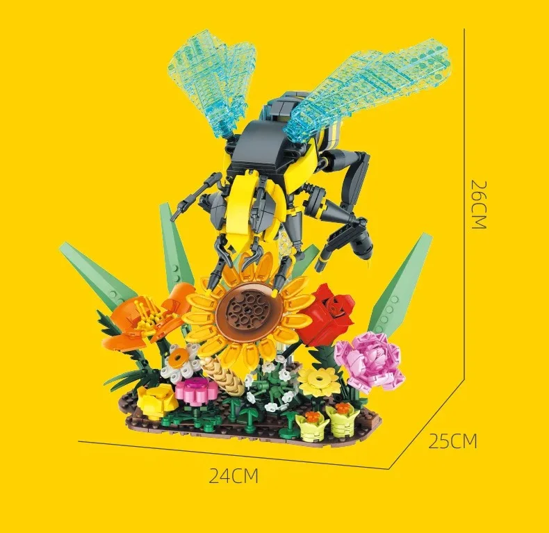 Insect Bee Model 750PCS Blocks set Compatible with Lego Floating Stand Floral Base STEM Toy Gift for Teen Women Nature Lovers - view 6