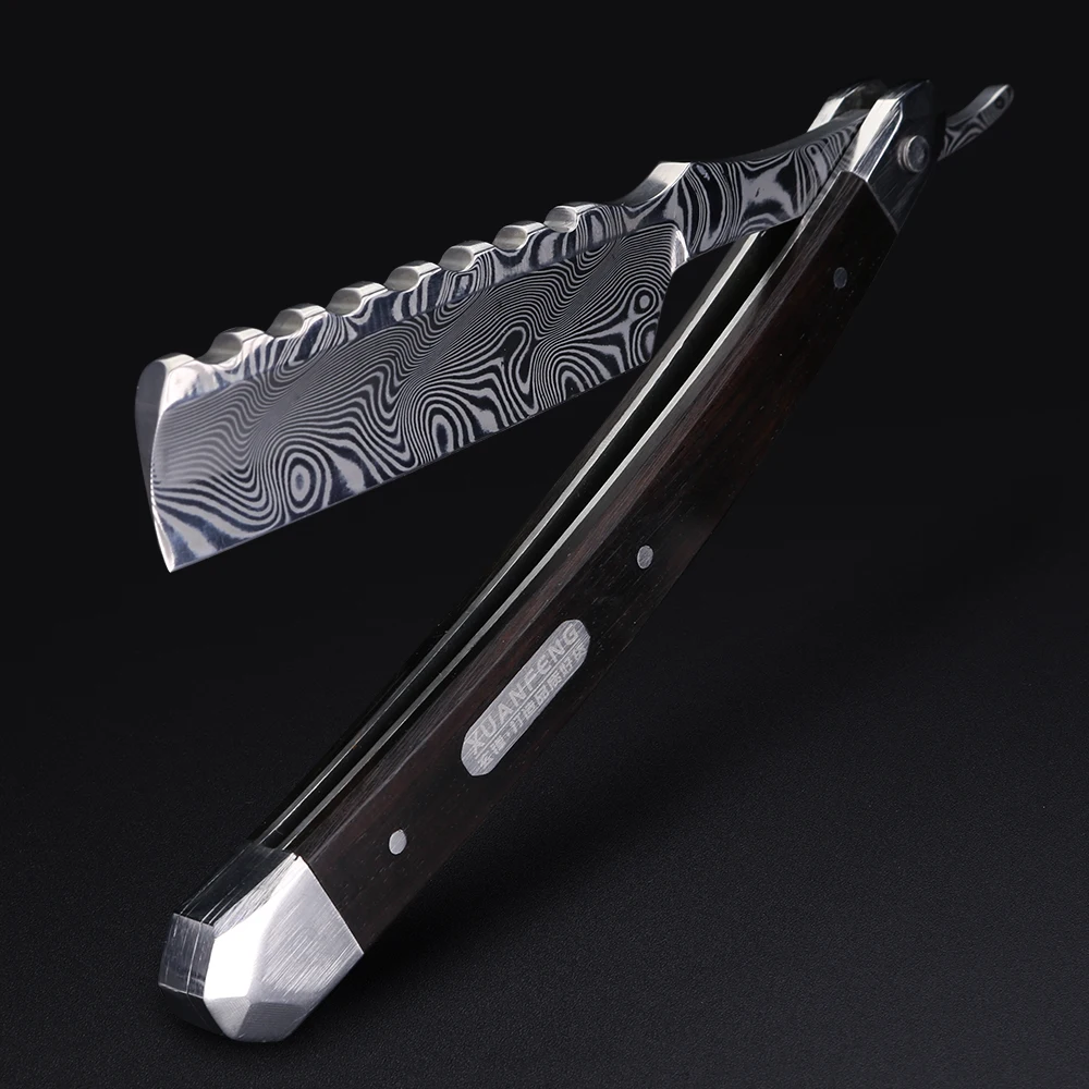 

XUANFENG Black Sandalwood Handle Traditional Shaver Men's Manual Shaver Damascus Steel Folding Shaver