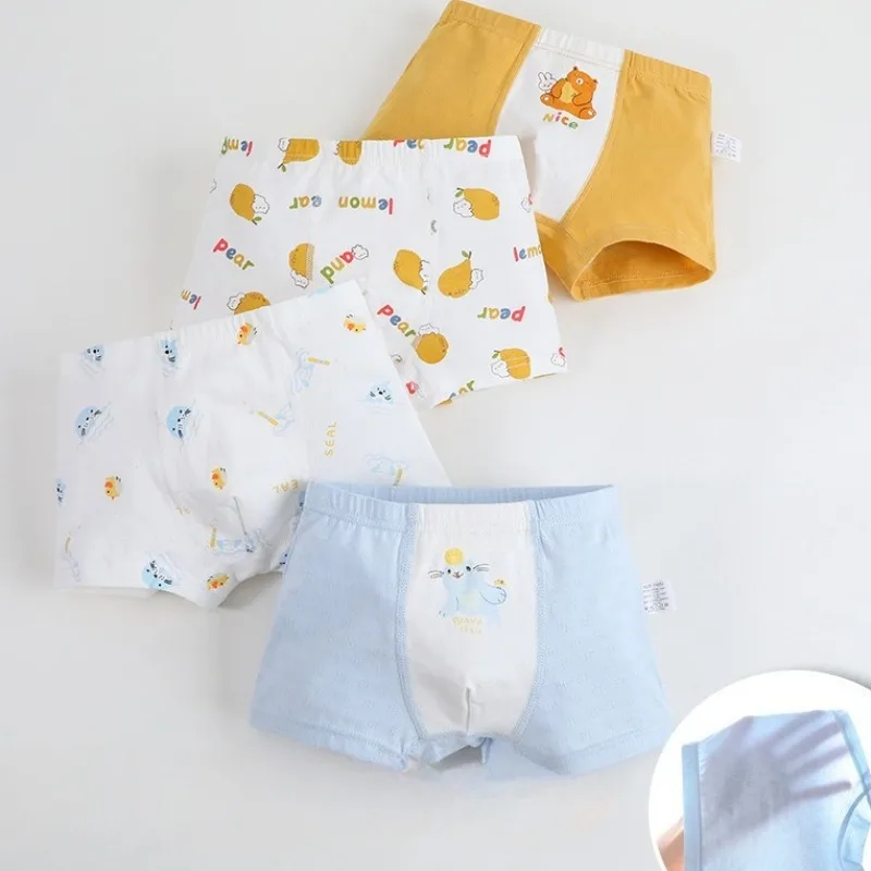 

4PCS Summer Kids Mesh Breathable Panties for Boy Cotton Soft Comfort Antibacterial Knickers 3+y Young Child Cute Print Underwear