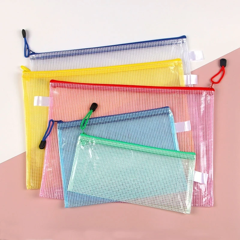 1pcs Transparent Document Bag A3 A4 A5 B4 B5 B6 Office Supplies Mesh Zipper Bag Student Stationery Pvc Waterproof Handheld Bag