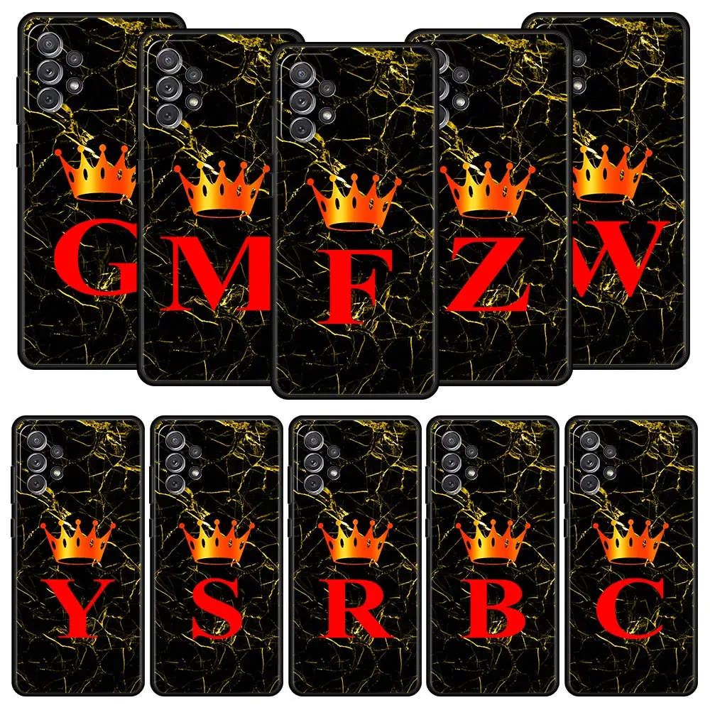 Marble Letter Phone Case for Samsung Galaxy A55 A35 A17 A07 A15 A13 A25 A51 A71 A72 A73 A32 A52 A52S A41 5G Soft TPU Shell Capas