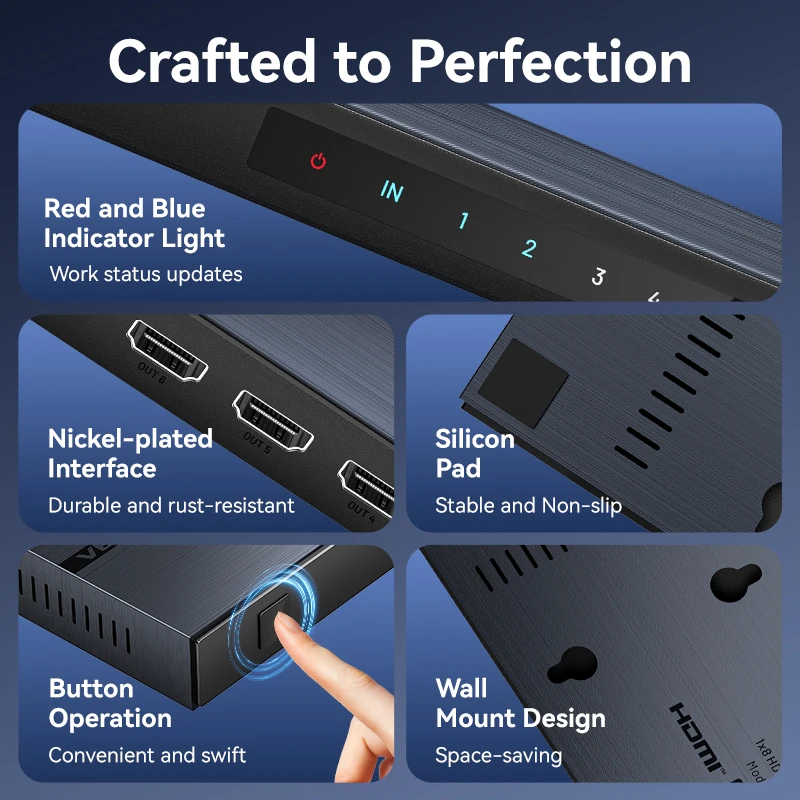 Vention 4K HDMI Splitter 1 in 8 out HDMI 2.0 Swicth للتلفزيون XBox PS5 PS4 1x8 HDMI 2.0 Switcher مع مصدر طاقة للشاشة