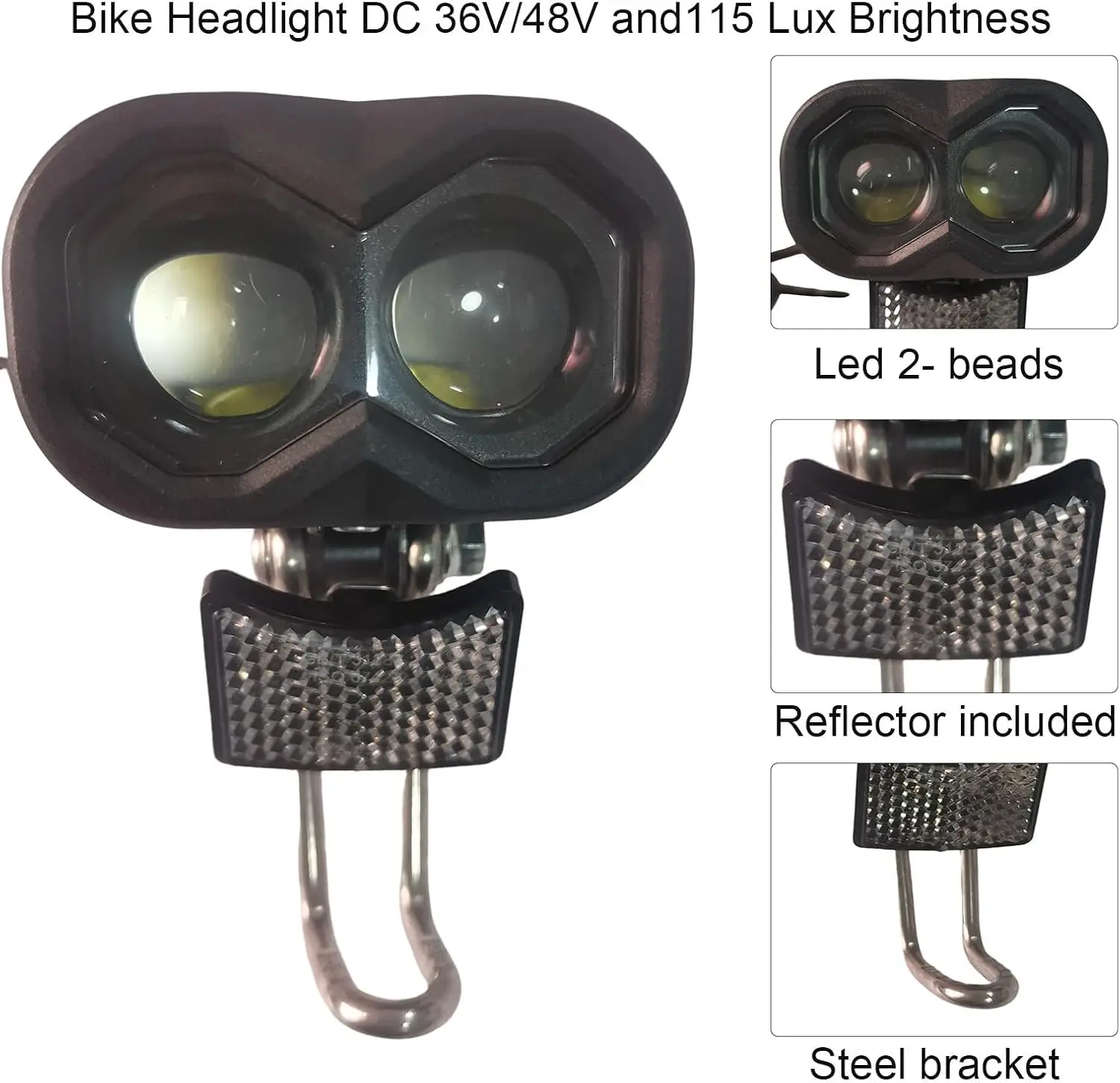 36V-48V ebike headlight with horn, waterproof 2-pin connector for e-bikes & scooters night riding