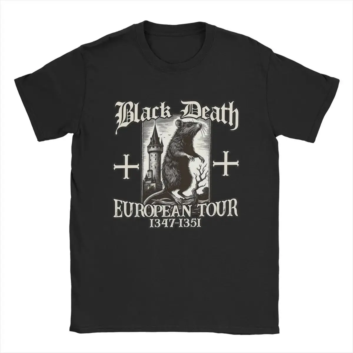 

Black Death European Tour 1347-1351 Big Rat Men T Shirt Vintage Tees Short Sleeve T-Shirt Pure Cotton Plus Size Clothing