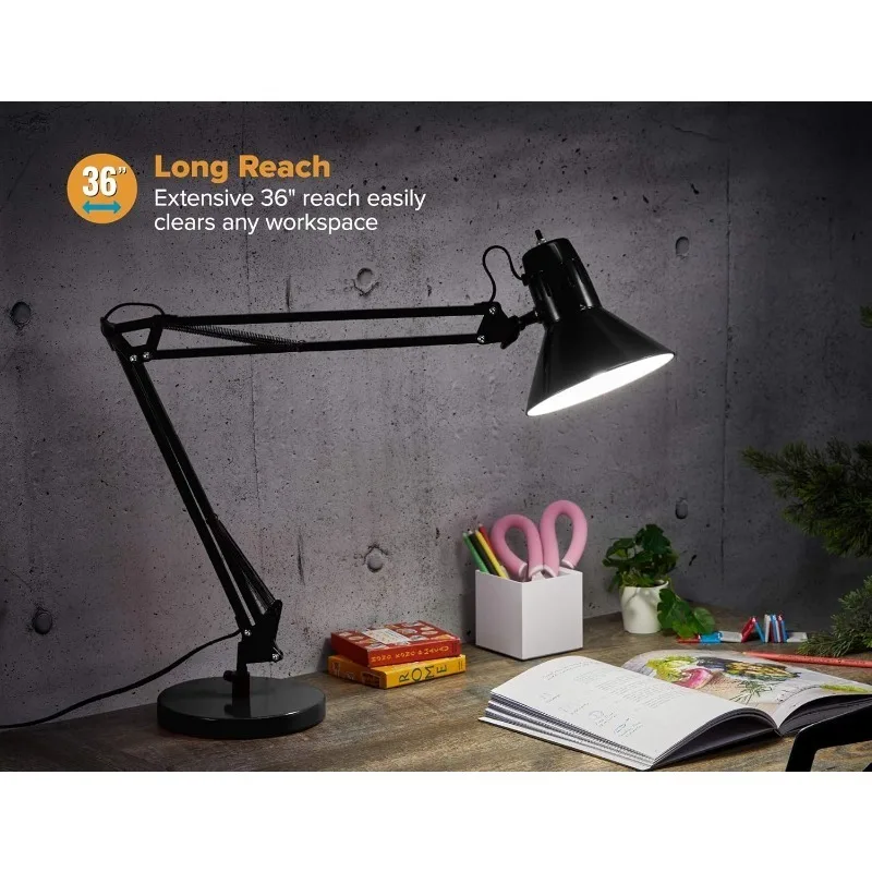 Bostitch Office VLF100D Swing Arm Desk Lamp, Metal, 36" Reach with Multi-Joint Adjustment, Includes Replaceable LED Bulb (VLF),