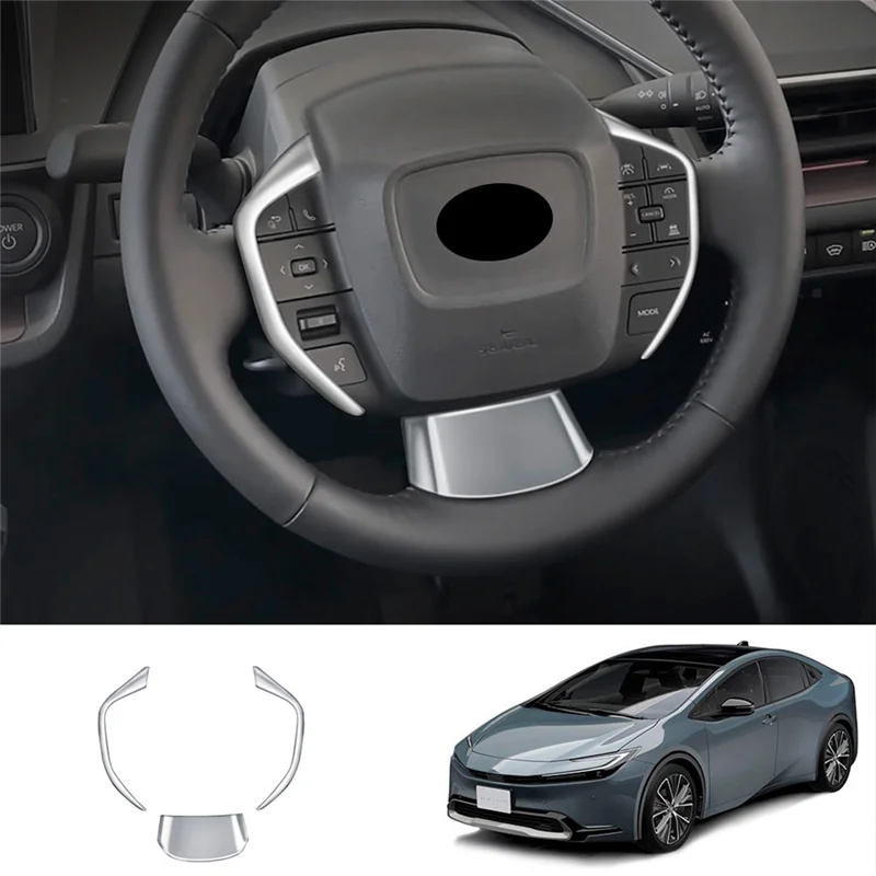 3Pcs/Set Car Dumb Silver Steering Wheel Decoration Cover Trim Sticker for Toyota Prius 60 Series 2022-2023