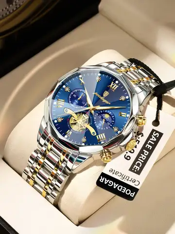 POEDAGAR Luxury Men Watch Top Original Waterproof Luminous Chronograph Man Wristwatch Stainless Steel Quartz Men's Watches Reloj