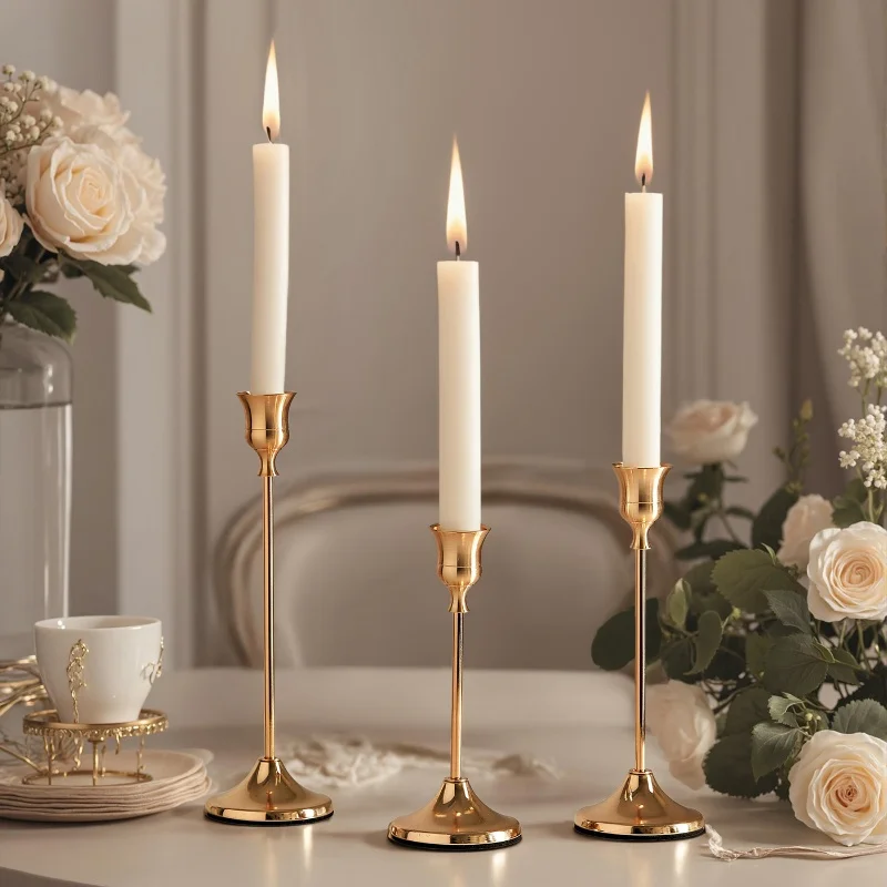 

Set of 3 Modern Elegant Metal and Aluminium Tabletop Candle Holders, Suitable for Wedding , Canteen，Home and Hotel Decoration