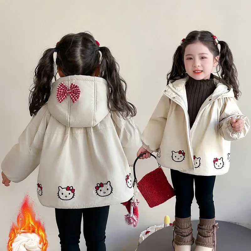 

Hot Sanrio Hello Kitty Winter Thicken Coat Girl Autumn Tops Hoodie Child Kawaii Anime Cartoon Fashion New Style Casual Clothing