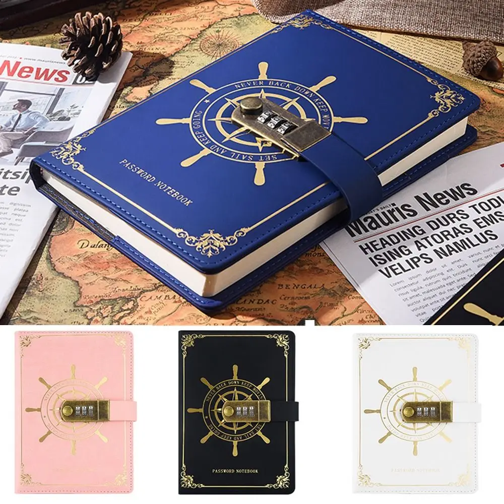 

PU Leather Diary with Lock Refillable Waterproof Personal Planner Organizers Thicken Combination Lock Password Notebook Boys