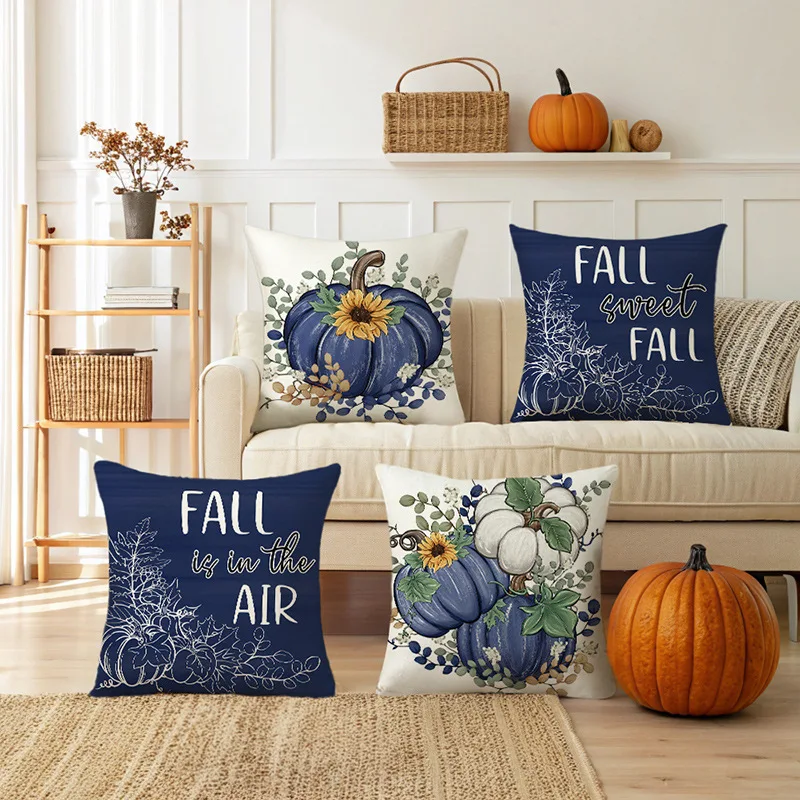 

Осенние наволочки 45x45 см, набор из 4 наволочек в клетку буйвола, осенний синий наволочка с тыквой, осенний декор на День Благодарения для домашнего дивана