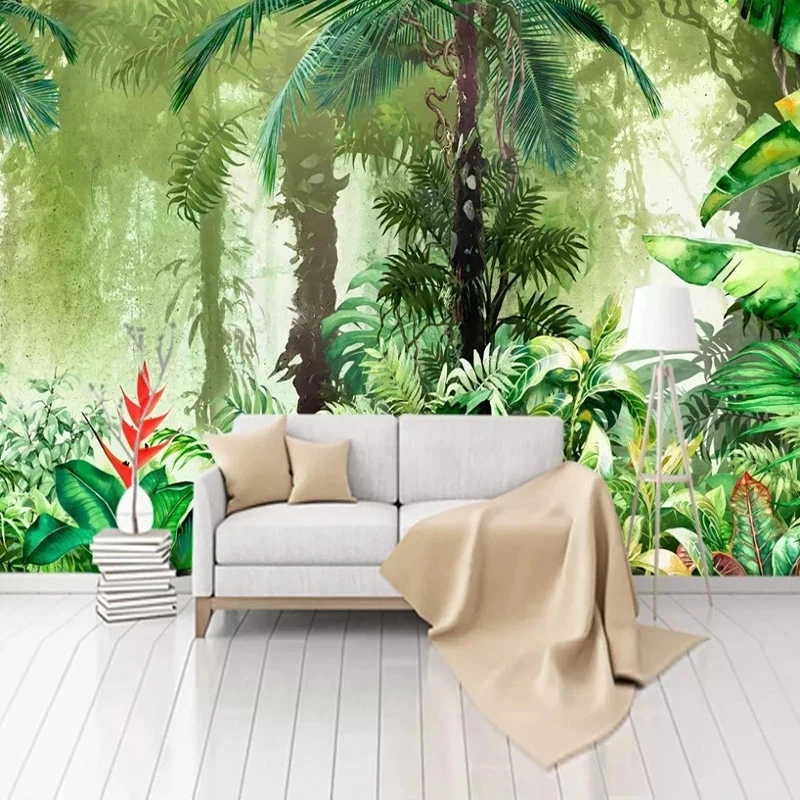 Customized Mural Wallpaper 3D Green Leaf Tropical Plants Forest Restaurant Living room TV background wall bedroom wall fabric 8d