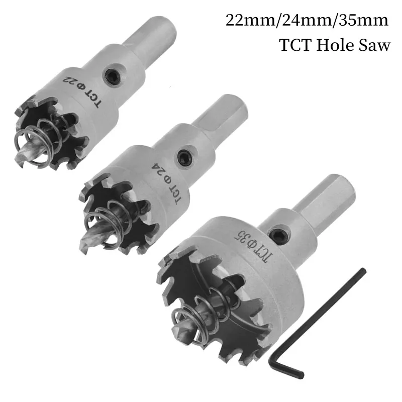 Buraco Saw Cortador de Broca Liga Dura Metal Ferro Plástico Madeira Perfuração Titânio Tct Hole Saw 22 mm 24 mm 35 mm Aço Inoxidável
