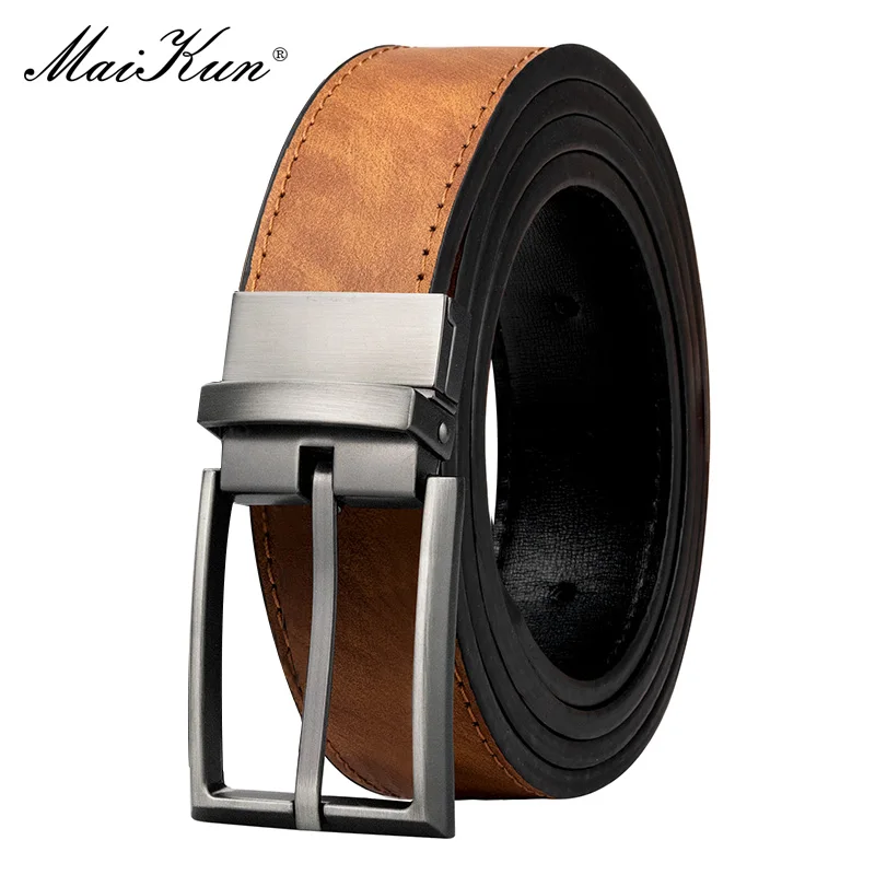 Maikun Reversible Leather Belts for Men Brown Leather Belts For Trousers Boss Belts Men's Designer Waist Belt Coffee