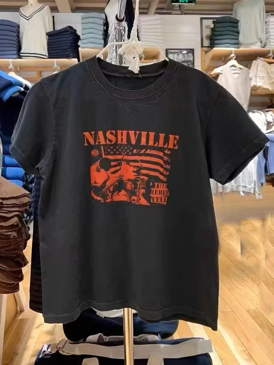 原宿レターグラフィックプリントコットン Tシャツ女性の夏の O ネック黒カジュアルシンプルな半袖 Tシャツストリートヴィンテージ Y2K トップス