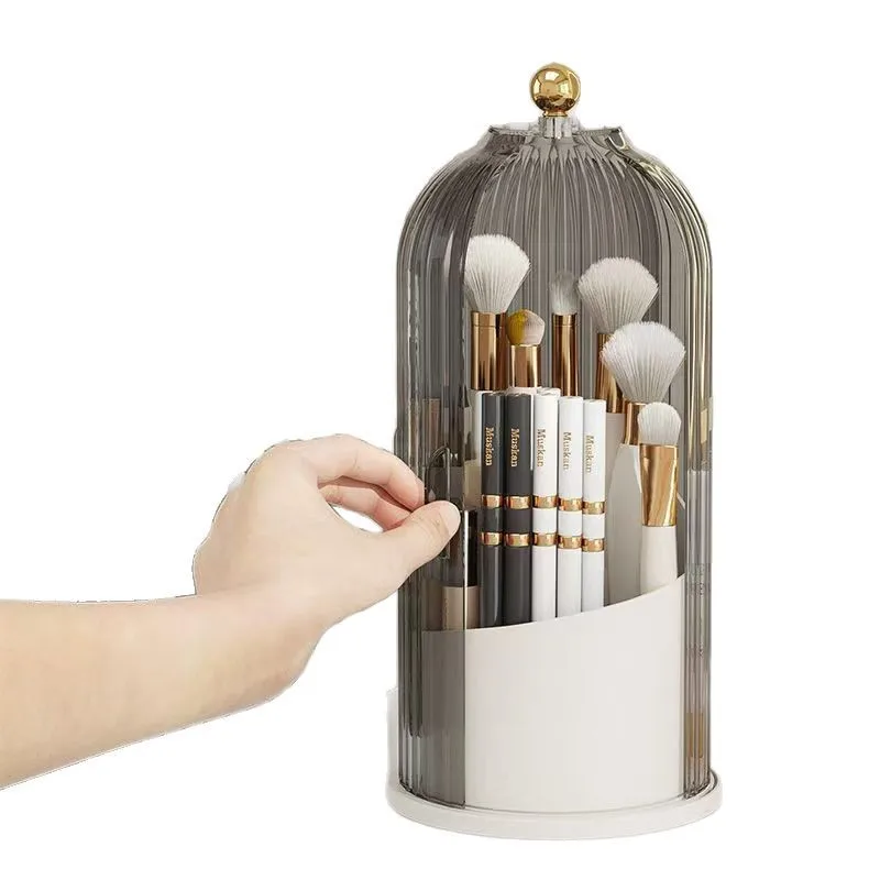 360 °   Porta pennelli per trucco rotante con coperchio Organizzatore cosmetico di lusso Porta matite per sopracciglia e rossetto Scatola portaoggetti per ombretti
