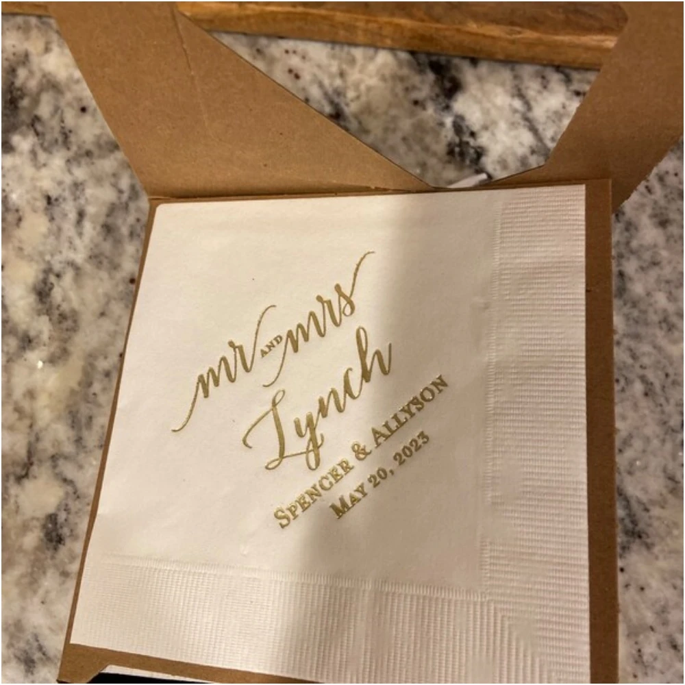 50Pcs Mr and Mrs Personalized Wedding Napkins | Bridal Shower | Rehearsal Dinner | Engagement Party | Custom Bar Napkins | Custo