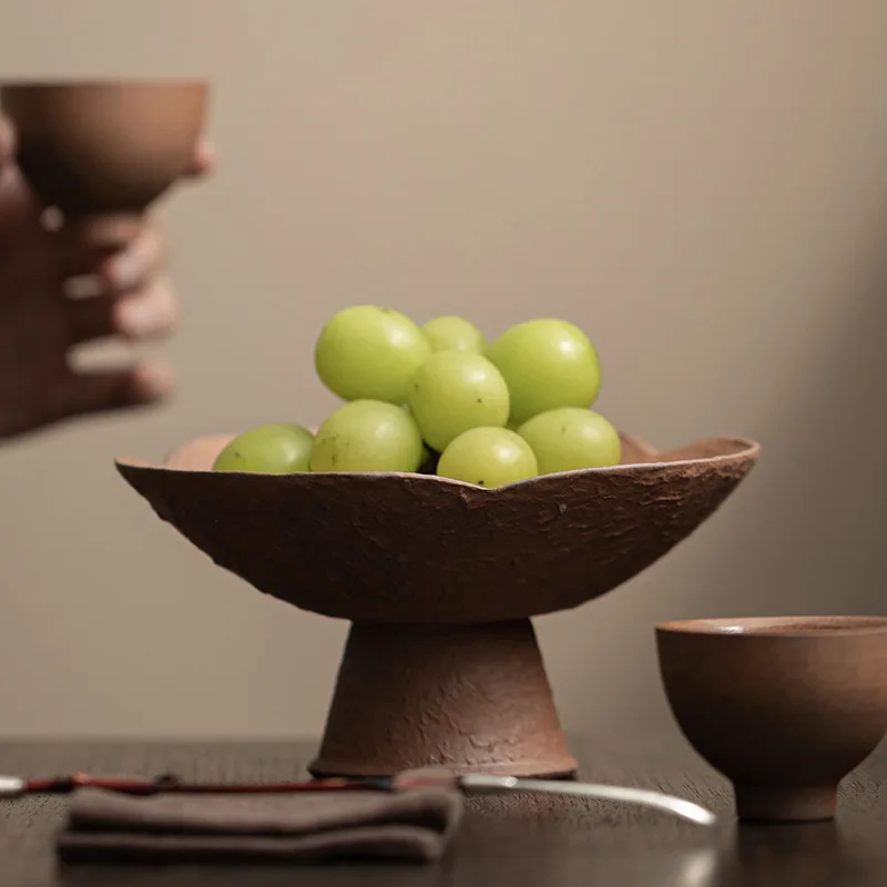 Old Rock Mud Fruit Plate Fruit Plate Household Snack Dried Fruit Plate Chinese Ceramic Refreshment Tray Coarse Pottery