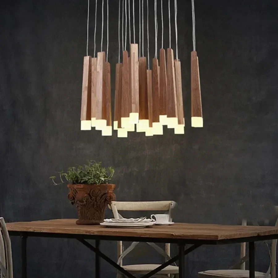 

Natural Wood Stick Pendant Light for Kitchen Island Restaurant Cafe Modern Bedside Hanging Lamp Shop Decor Pipe Pendant Lamps