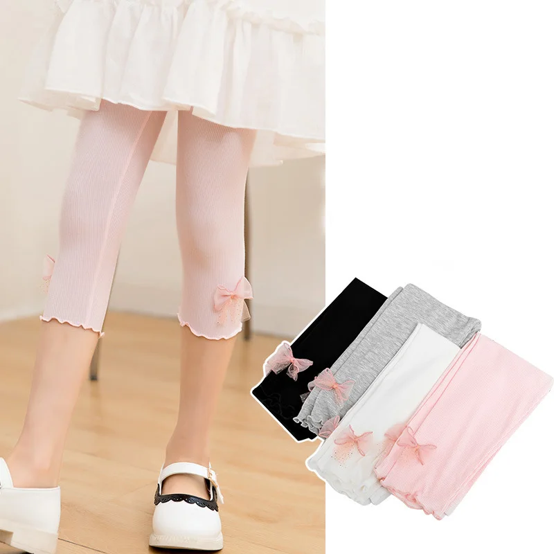 Girls Short Leggings Summer Cotton Thin Soft Breathable Cute Bow Elastic Children Pants 2022 New Teenager Girls Clothing